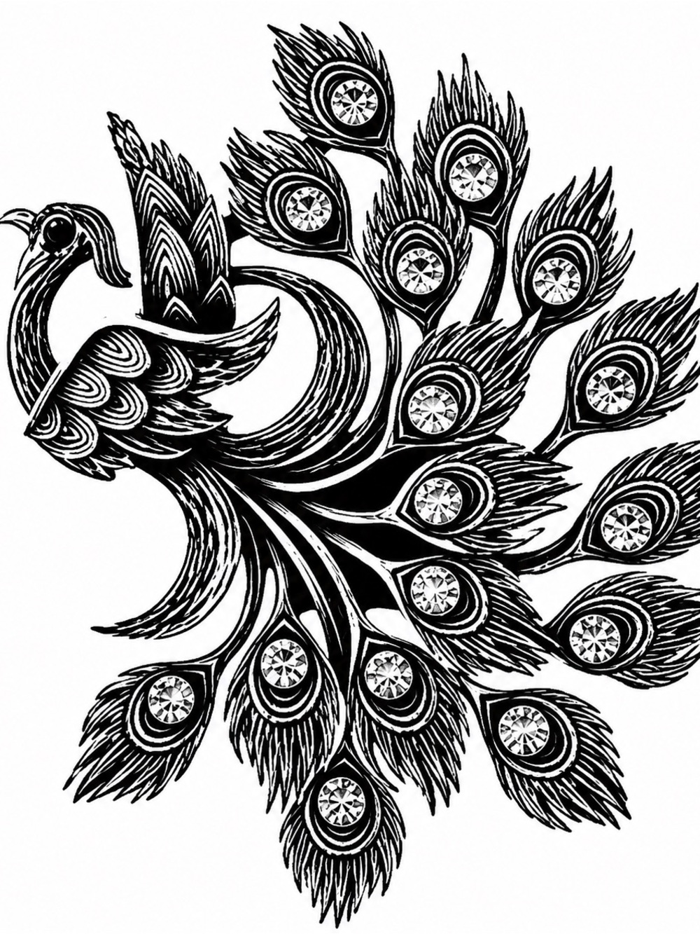 Silver Fanning Peacock Brooch